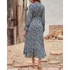 imageBTFBM Women Long Sleeve Dresses Spring Summer Clothes 2025 V Neck Floral High Waist Ruffle Boho Wedding Guest DressPrint Floral Blue