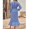 imageBTFBM Women Long Sleeve Dresses Spring Summer Clothes 2025 V Neck Floral High Waist Ruffle Boho Wedding Guest DressWhite Floral Bright Blue