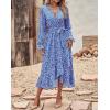 imageBTFBM Women Long Sleeve Dresses Spring Summer Clothes 2025 V Neck Floral High Waist Ruffle Boho Wedding Guest DressWhite Floral Bright Blue