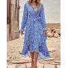 imageBTFBM Women Long Sleeve Dresses Spring Summer Clothes 2025 V Neck Floral High Waist Ruffle Boho Wedding Guest DressWhite Floral Bright Blue