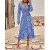 imageBTFBM Women Long Sleeve Dresses Spring Summer Clothes 2025 V Neck Floral High Waist Ruffle Boho Wedding Guest DressWhite Floral Bright Blue