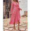 imageBTFBM Women Long Sleeve Dresses Spring Summer Clothes 2025 V Neck Floral High Waist Ruffle Boho Wedding Guest DressWhite Floral Red