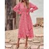 imageBTFBM Women Long Sleeve Dresses Spring Summer Clothes 2025 V Neck Floral High Waist Ruffle Boho Wedding Guest DressWhite Floral Red