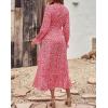 imageBTFBM Women Long Sleeve Dresses Spring Summer Clothes 2025 V Neck Floral High Waist Ruffle Boho Wedding Guest DressWhite Floral Red