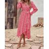 imageBTFBM Women Long Sleeve Dresses Spring Summer Clothes 2025 V Neck Floral High Waist Ruffle Boho Wedding Guest DressWhite Floral Red