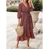 imageBTFBM Women Long Sleeve Dresses Spring Summer Clothes 2025 V Neck Floral High Waist Ruffle Boho Wedding Guest DressWine RedWhite
