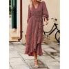 imageBTFBM Women Long Sleeve Dresses Spring Summer Clothes 2025 V Neck Floral High Waist Ruffle Boho Wedding Guest DressWine RedWhite