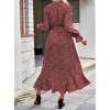 imageBTFBM Women Long Sleeve Dresses Spring Summer Clothes 2025 V Neck Floral High Waist Ruffle Boho Wedding Guest DressWine RedWhite