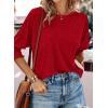 imageBTFBM Womens Casual 34 Sleeve Tops Dressy 2025 Summer Fall T Shirts Crewneck Loose Tunic Vacation BlousesRed