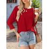 imageBTFBM Womens Casual 34 Sleeve Tops Dressy 2025 Summer Fall T Shirts Crewneck Loose Tunic Vacation BlousesRed