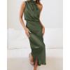 imageBTFBM Womens Sleeveless Cocktail Dresses Mock Neck Keyhole Elastic High Waist Evening Party Maxi Wedding Guest DressSolid Army Green