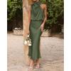 imageBTFBM Womens Sleeveless Cocktail Dresses Mock Neck Keyhole Elastic High Waist Evening Party Maxi Wedding Guest DressSolid Army Green