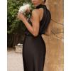 imageBTFBM Womens Sleeveless Cocktail Dresses Mock Neck Keyhole Elastic High Waist Evening Party Maxi Wedding Guest DressSolid Black