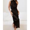 imageBTFBM Womens Sleeveless Cocktail Dresses Mock Neck Keyhole Elastic High Waist Evening Party Maxi Wedding Guest DressSolid Black