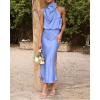 imageBTFBM Womens Sleeveless Cocktail Dresses Mock Neck Keyhole Elastic High Waist Evening Party Maxi Wedding Guest DressSolid Blue