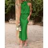 imageBTFBM Womens Sleeveless Cocktail Dresses Mock Neck Keyhole Elastic High Waist Evening Party Maxi Wedding Guest DressSolid Brilliant Green