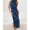 imageBTFBM Womens Sleeveless Cocktail Dresses Mock Neck Keyhole Elastic High Waist Evening Party Maxi Wedding Guest DressSolid Dark Blue