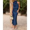 imageBTFBM Womens Sleeveless Cocktail Dresses Mock Neck Keyhole Elastic High Waist Evening Party Maxi Wedding Guest DressSolid Dark Blue