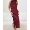 imageBTFBM Womens Sleeveless Cocktail Dresses Mock Neck Keyhole Elastic High Waist Evening Party Maxi Wedding Guest DressSolid Deep Red