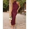 imageBTFBM Womens Sleeveless Cocktail Dresses Mock Neck Keyhole Elastic High Waist Evening Party Maxi Wedding Guest DressSolid Deep Red