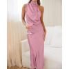 imageBTFBM Womens Sleeveless Cocktail Dresses Mock Neck Keyhole Elastic High Waist Evening Party Maxi Wedding Guest DressSolid Dusty Pink