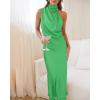imageBTFBM Womens Sleeveless Cocktail Dresses Mock Neck Keyhole Elastic High Waist Evening Party Maxi Wedding Guest DressSolid Grass Green