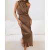 imageBTFBM Womens Sleeveless Cocktail Dresses Mock Neck Keyhole Elastic High Waist Evening Party Maxi Wedding Guest DressSolid Khaki