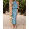 imageBTFBM Womens Sleeveless Cocktail Dresses Mock Neck Keyhole Elastic High Waist Evening Party Maxi Wedding Guest DressSolid Light Blue