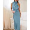 imageBTFBM Womens Sleeveless Cocktail Dresses Mock Neck Keyhole Elastic High Waist Evening Party Maxi Wedding Guest DressSolid Light Blue