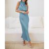 imageBTFBM Womens Sleeveless Cocktail Dresses Mock Neck Keyhole Elastic High Waist Evening Party Maxi Wedding Guest DressSolid Light Blue