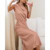 imageBTFBM Womens Sleeveless Cocktail Dresses Mock Neck Keyhole Elastic High Waist Evening Party Maxi Wedding Guest DressSolid Light Khaki