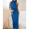 imageBTFBM Womens Sleeveless Cocktail Dresses Mock Neck Keyhole Elastic High Waist Evening Party Maxi Wedding Guest DressSolid Navy