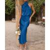 imageBTFBM Womens Sleeveless Cocktail Dresses Mock Neck Keyhole Elastic High Waist Evening Party Maxi Wedding Guest DressSolid Navy