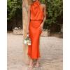 imageBTFBM Womens Sleeveless Cocktail Dresses Mock Neck Keyhole Elastic High Waist Evening Party Maxi Wedding Guest DressSolid Orange