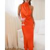 imageBTFBM Womens Sleeveless Cocktail Dresses Mock Neck Keyhole Elastic High Waist Evening Party Maxi Wedding Guest DressSolid Orange