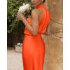 imageBTFBM Womens Sleeveless Cocktail Dresses Mock Neck Keyhole Elastic High Waist Evening Party Maxi Wedding Guest DressSolid Orange