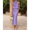 imageBTFBM Womens Sleeveless Cocktail Dresses Mock Neck Keyhole Elastic High Waist Evening Party Maxi Wedding Guest DressSolid Purple