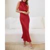 imageBTFBM Womens Sleeveless Cocktail Dresses Mock Neck Keyhole Elastic High Waist Evening Party Maxi Wedding Guest DressSolid Red
