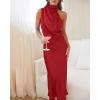 imageBTFBM Womens Sleeveless Cocktail Dresses Mock Neck Keyhole Elastic High Waist Evening Party Maxi Wedding Guest DressSolid Red