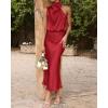 imageBTFBM Womens Sleeveless Cocktail Dresses Mock Neck Keyhole Elastic High Waist Evening Party Maxi Wedding Guest DressSolid Red