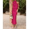 imageBTFBM Womens Sleeveless Cocktail Dresses Mock Neck Keyhole Elastic High Waist Evening Party Maxi Wedding Guest DressSolid Rose Red