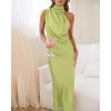 imageBTFBM Womens Sleeveless Cocktail Dresses Mock Neck Keyhole Elastic High Waist Evening Party Maxi Wedding Guest DressSolid Tender Green