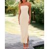 imageBTFBM Womens Tube Strapless Maxi Dress 2025 Summer Knit Backless Slit Bodycon Wedding Party Formal Cocktail DressesBeige