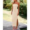 imageBTFBM Womens Tube Strapless Maxi Dress 2025 Summer Knit Backless Slit Bodycon Wedding Party Formal Cocktail DressesBeige