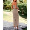 imageBTFBM Womens Tube Strapless Maxi Dress 2025 Summer Knit Backless Slit Bodycon Wedding Party Formal Cocktail DressesKhaki