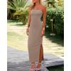 imageBTFBM Womens Tube Strapless Maxi Dress 2025 Summer Knit Backless Slit Bodycon Wedding Party Formal Cocktail DressesKhaki