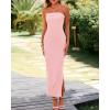 imageBTFBM Womens Tube Strapless Maxi Dress 2025 Summer Knit Backless Slit Bodycon Wedding Party Formal Cocktail DressesPink