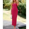 imageBTFBM Womens Tube Strapless Maxi Dress 2025 Summer Knit Backless Slit Bodycon Wedding Party Formal Cocktail DressesRose Red
