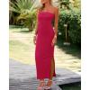 imageBTFBM Womens Tube Strapless Maxi Dress 2025 Summer Knit Backless Slit Bodycon Wedding Party Formal Cocktail DressesRose Red