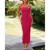 imageBTFBM Womens Tube Strapless Maxi Dress 2025 Summer Knit Backless Slit Bodycon Wedding Party Formal Cocktail DressesRose Red